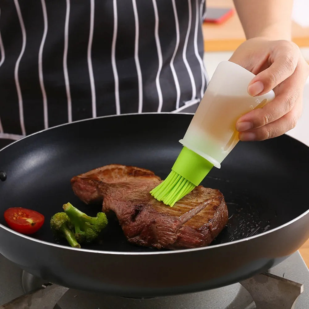 Silicone Oil Brush with Bottle – 2-in-1 Oil Dispenser &amp; Basting Brush for BBQ, Baking &amp; Cooking