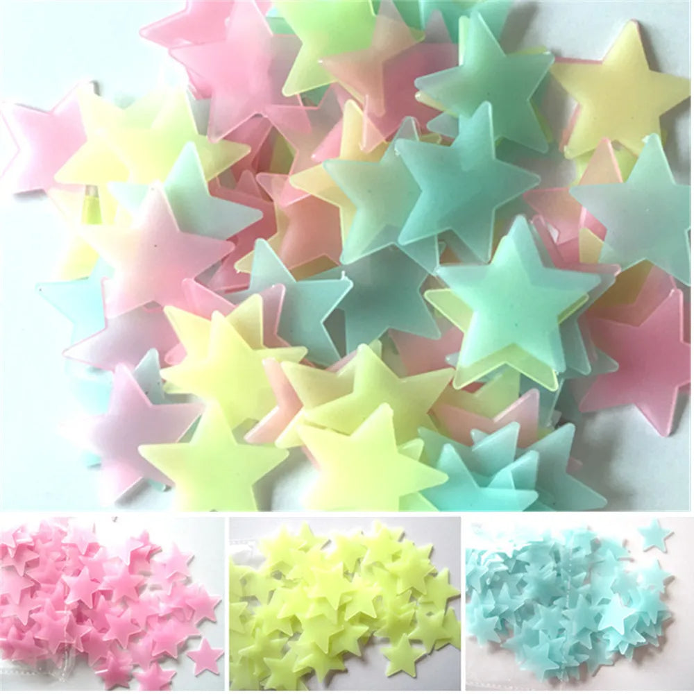 Fluorescent Glow in the Dark Stars 100pcs Wall Stickers for Kids Rooms