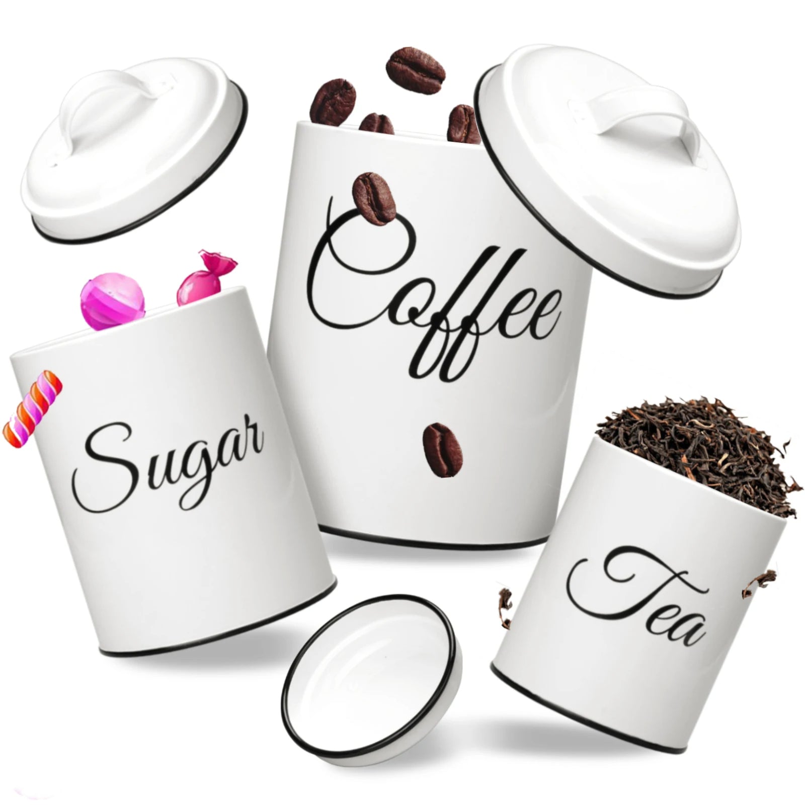 Airtight Kitchen Coffee Storage 3-Piece Vintage Decor (White)