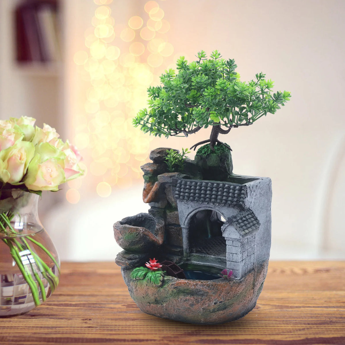 LED Desktop Water Fountain Indoor Waterfall Fountain for Office Home Decor