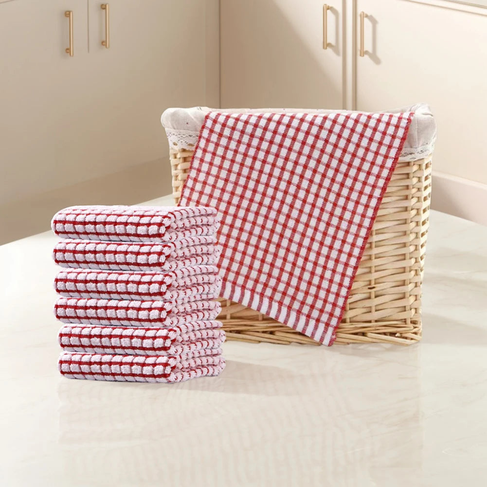 Absorbent Cotton Checkered Hand Towel Set of 12 (Red)