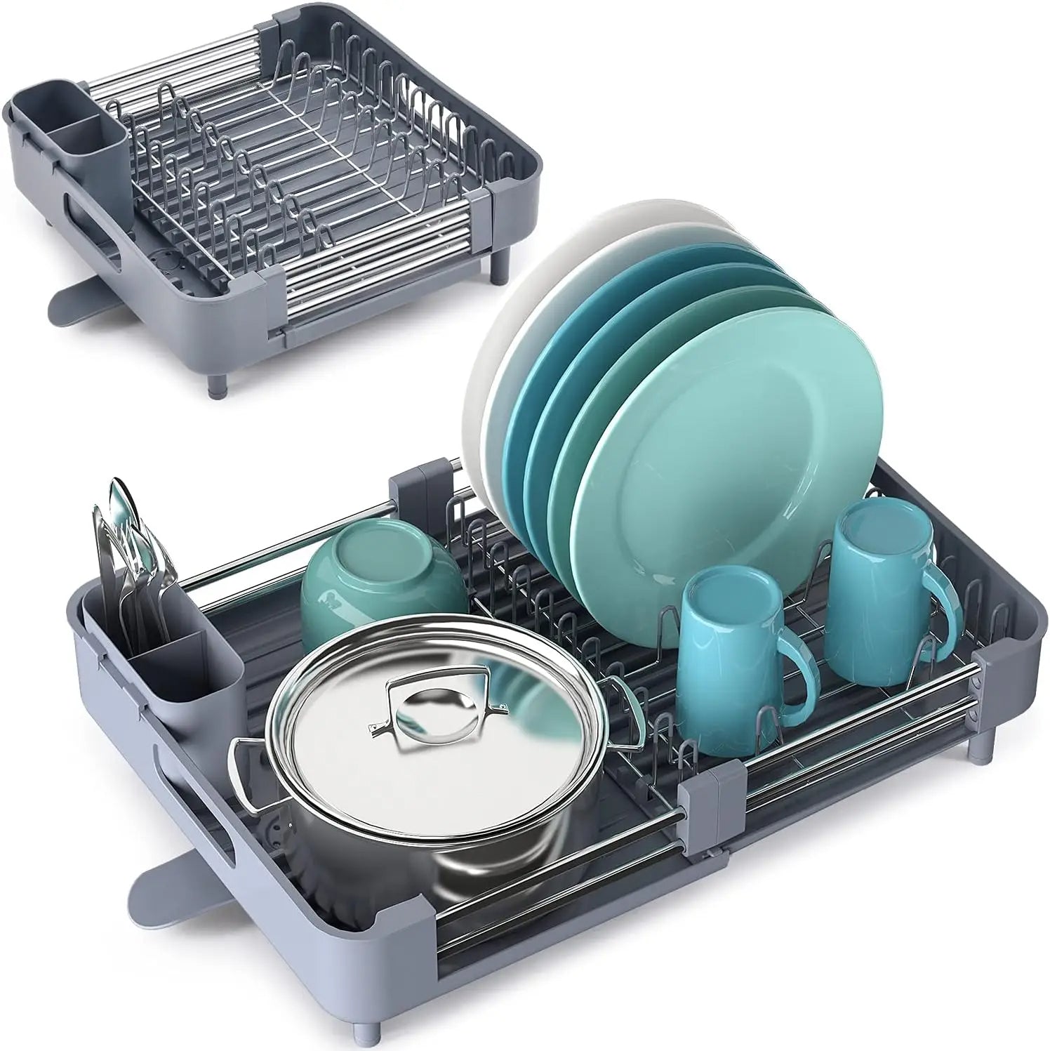 Expandable Kitchen Counter Dish Rack with Drainer