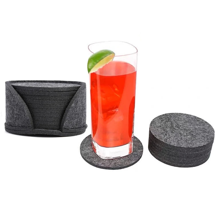 10pcs Round Felt Coaster Set Dining Table Protector Heat Resistant Cup Mat (Dark Gray)