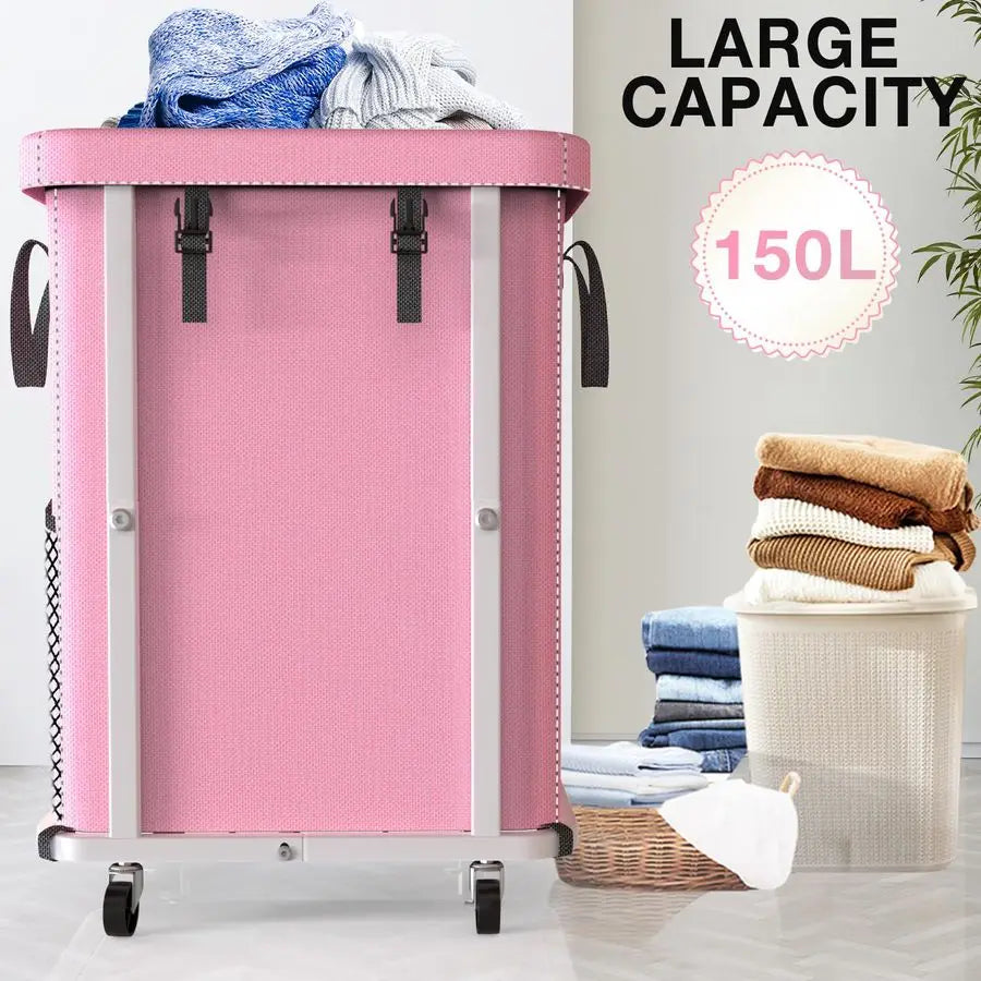 150L Large Rolling Laundry Basket – Heavy Duty Laundry Cart with Metal Frame