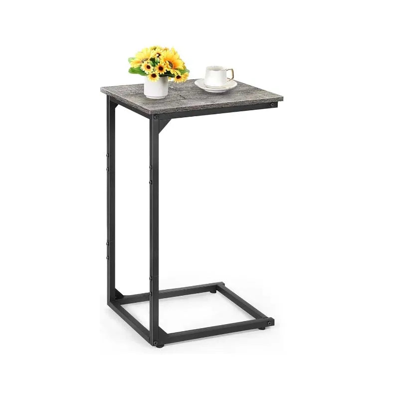 Modern C Table Side Table Sofa Snack Table with Metal Frame (Dark Grey)