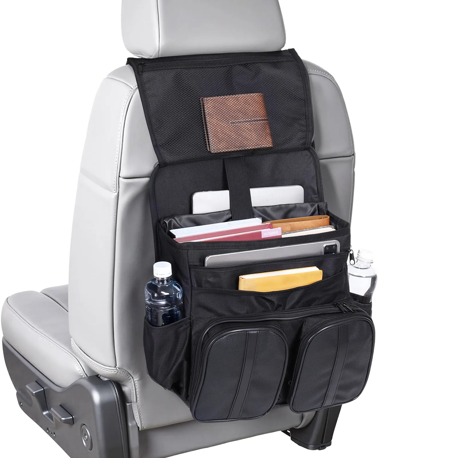 Adjustable Hanging Car Seat Organizer with Laptop Tablet Holder (Black)