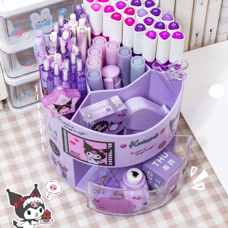 Rotating Pen Holder Storage Box Desk Organizer (Purple)