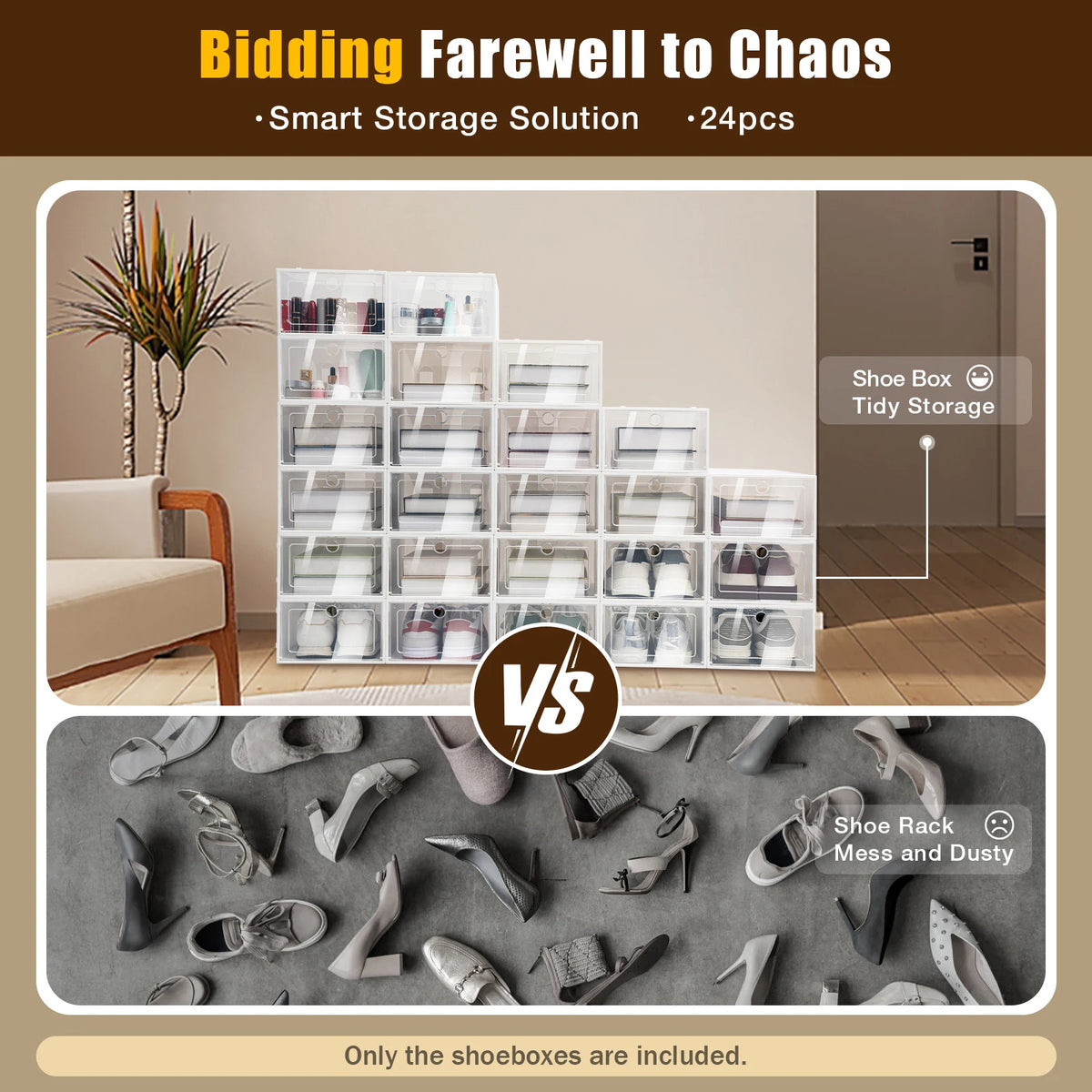 Transparent Foldable Shoe Organizer Bins 24PCS