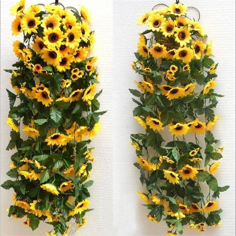 Artificial Yellow Sunflower Garland 260Cm Realistic Flower Decorations