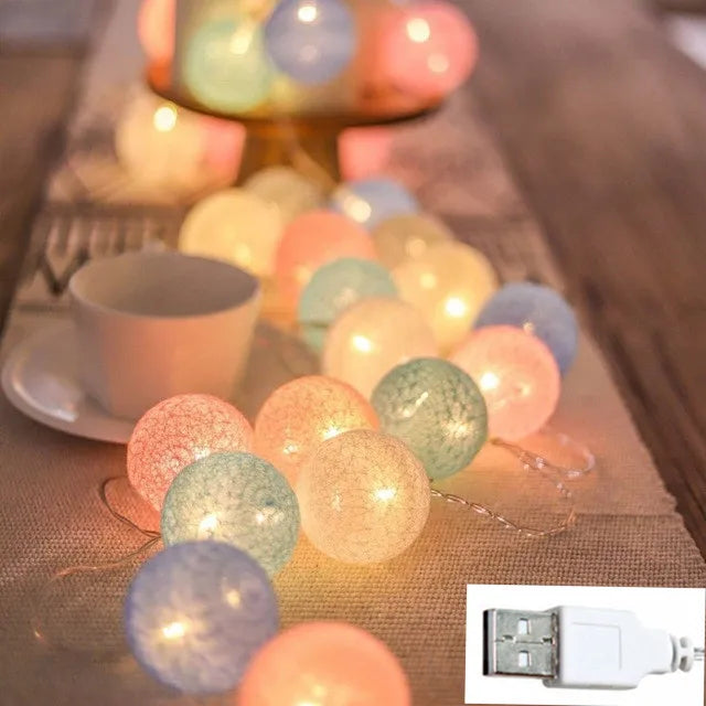 Cozy Cotton Ball String Lights Home Decor & Party Lights 3M (20 LED, USB, Multicolor)