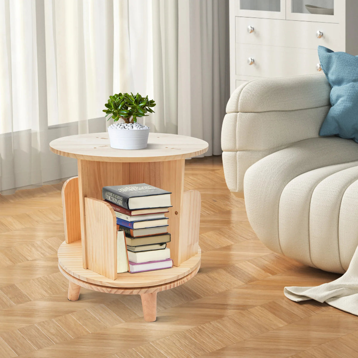 Rotating Bookshelf Stackable Round Corner Display Shelf