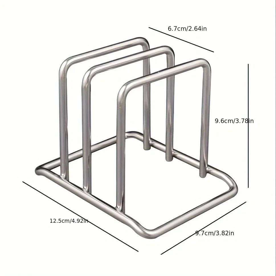 Stainless Steel Pot Lid Organizer &amp; Cutting Board Rack, Heavy-Duty Countertop Kitchen Storage Organizer, Space-Saving Lid Holder &amp; Cutting Board Stand
