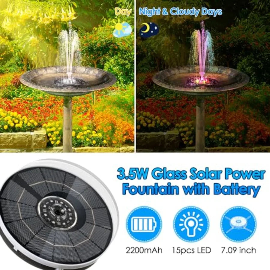 2-Pack Solar Bird Bath Fountain with Remote – 3.5W Solar Water Pump with 2200mAh Battery &amp; Colorful LED Lights (Multicolor)