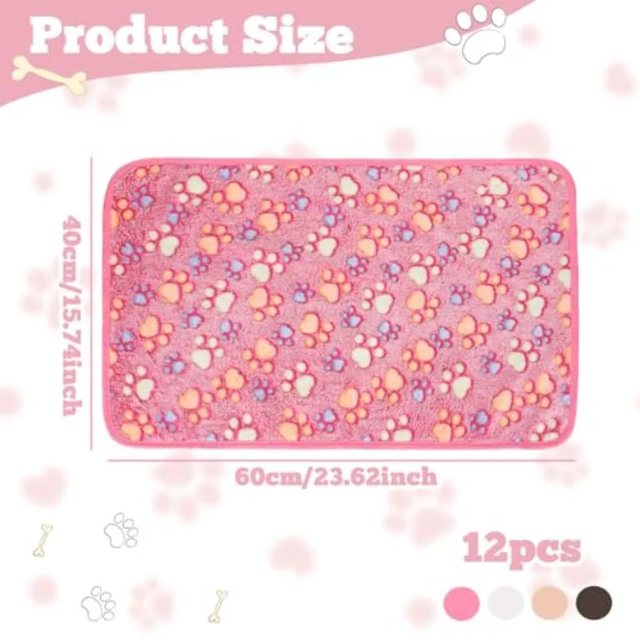 Paw Print Pet Fleece Blankets, 12-Pack