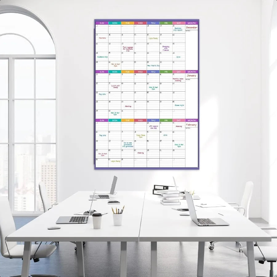 Dry Erase 3-Month Wall Planner 28" x 40" Reusable Laminated Whiteboard Calendar