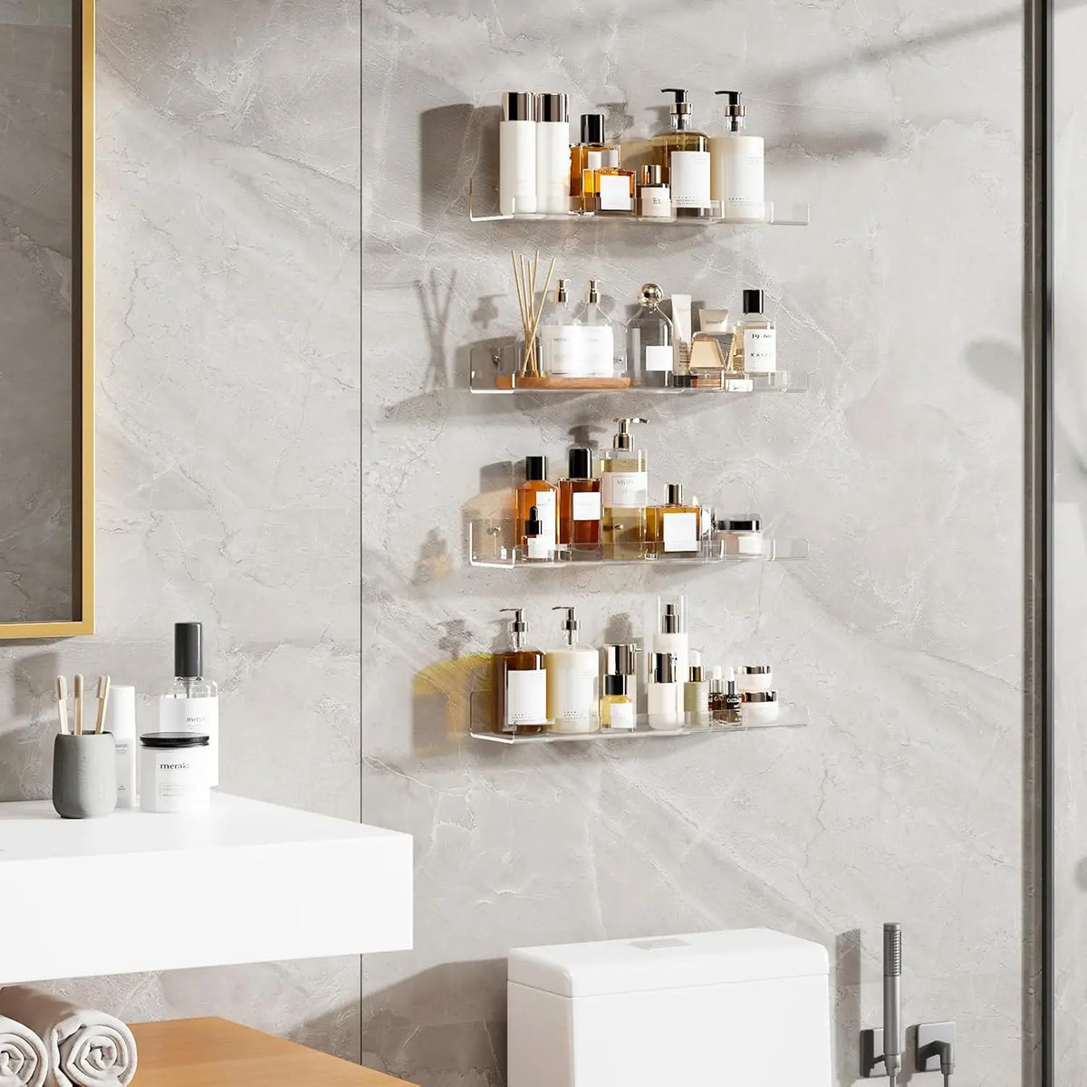 4 Pack Clear Floating Wall Shelves – 15 Inch Acrylic Display Organizer Ledges