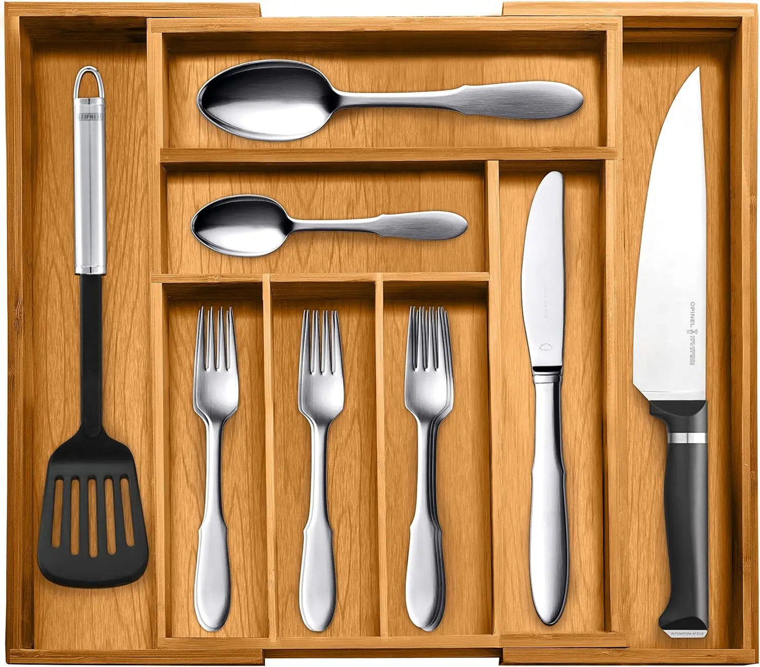 Expandable Bamboo Drawer Organizer for Kitchen Utensils