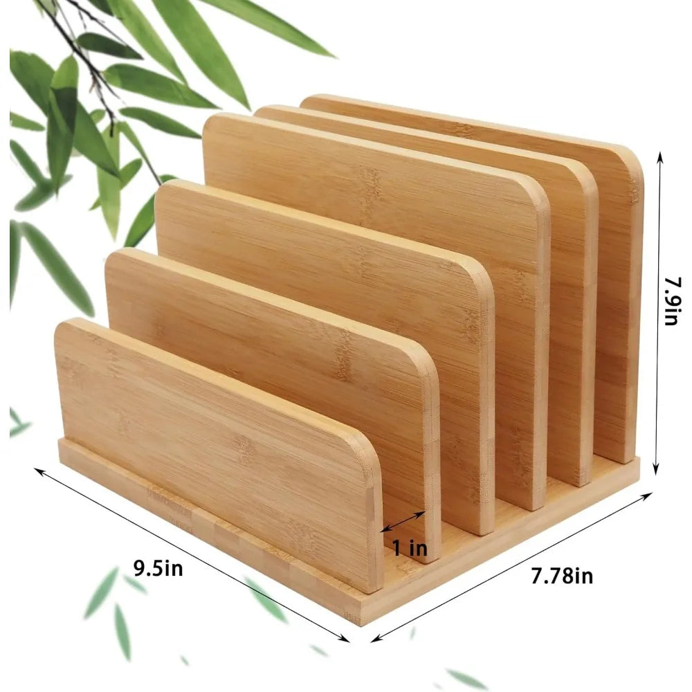 Countertop Bamboo Folder Sorter Holder – 5 Slots Desk Mail Organizer