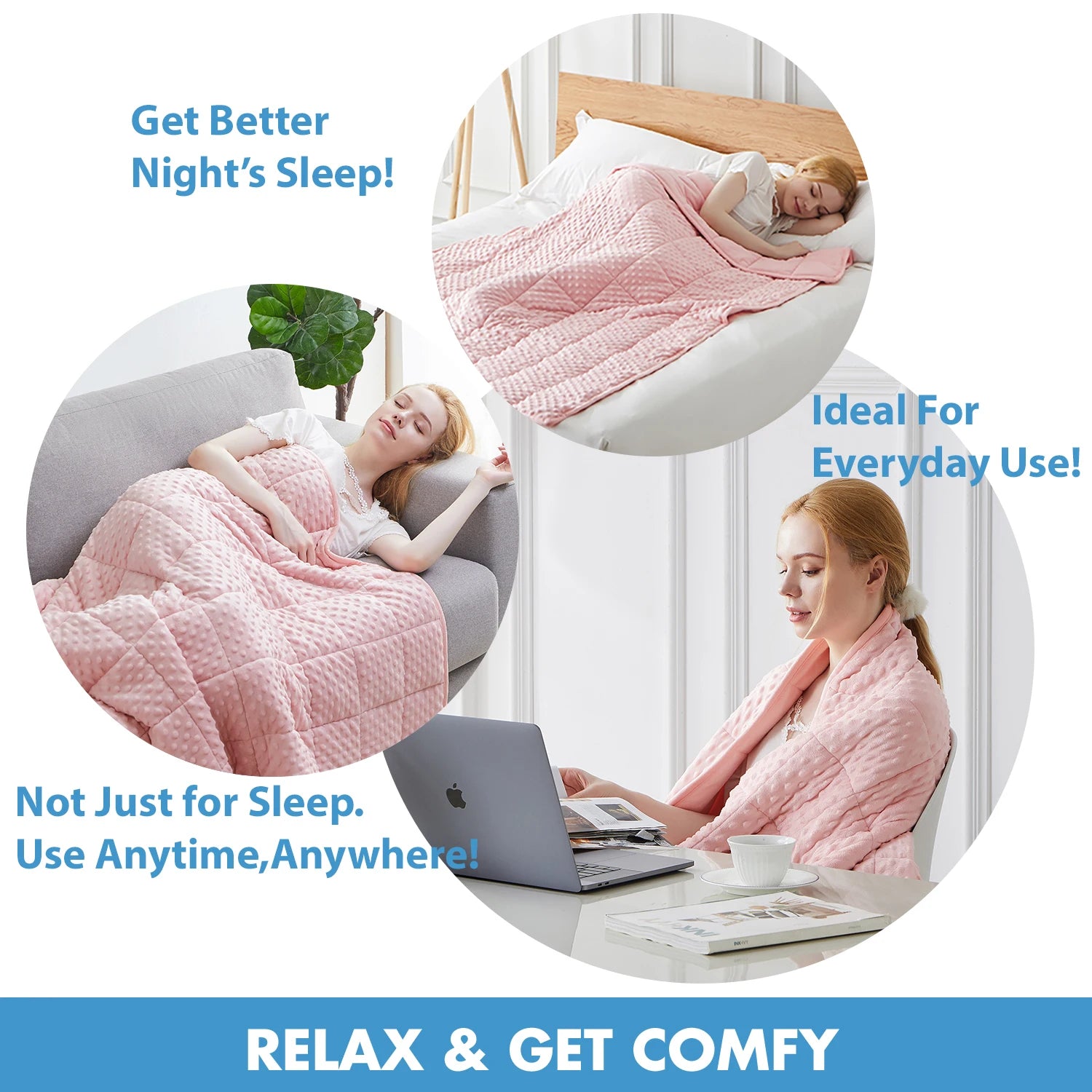 Soft Minky Weighted Throw Blanket Heavy Blanket with Glass Beads for All Seasons (Pink)