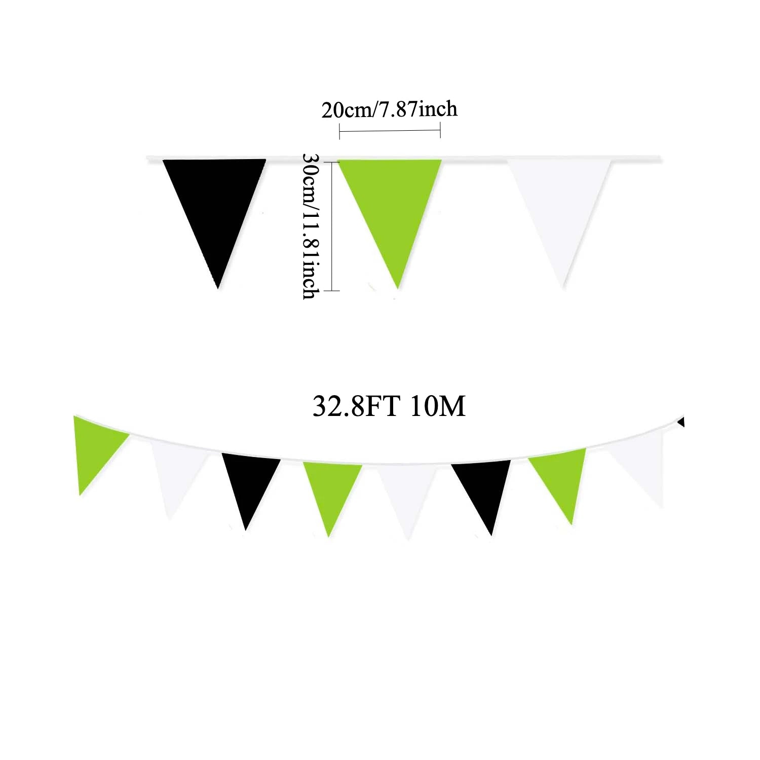 Triangle Flag Banner Garland 32Ft Green Black White Banner Decorations