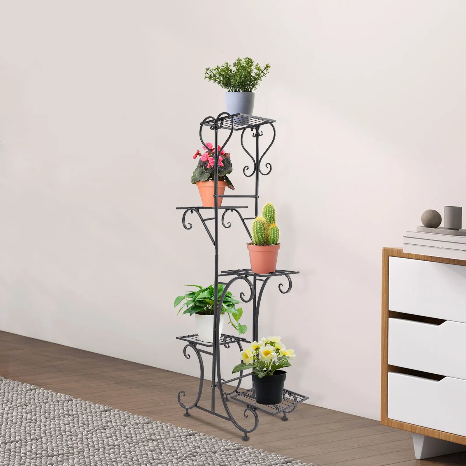 Modern Flower Stand Floor Standing 5-Tier Plant Rack (Black)