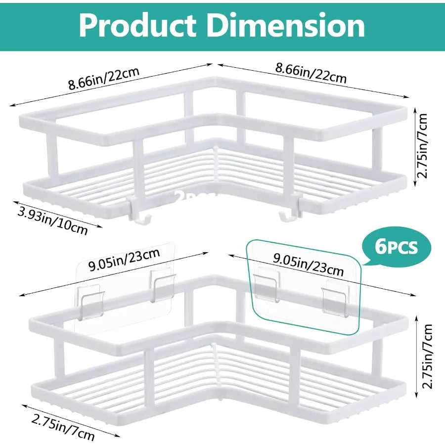 Corner Shower Caddy Space-Saving 2PCS Rustproof Adhesive Wall Shelf