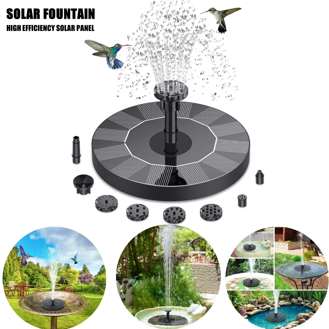 Mini Solar Water Fountain Pump 13CM Eco-Friendly Outdoor Waterfall for Bird Bath