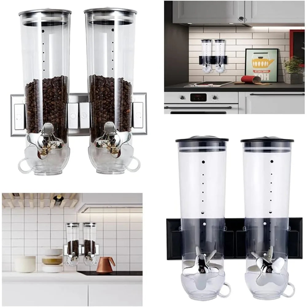 Dual Cereal Dry Food Wall Dispenser (Silver)