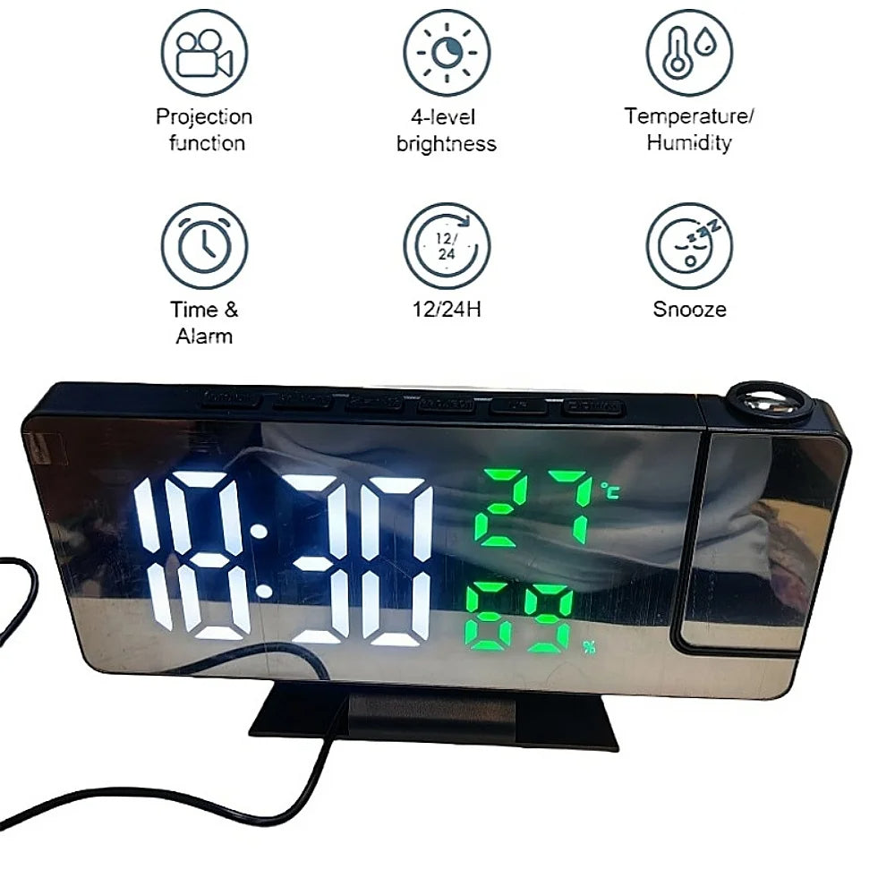 180° Arm Projection Digital Alarm Clock (Black Red)