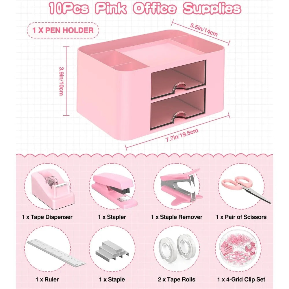 Pink Desk Organizer Accessories Bundle (10 Piece)
