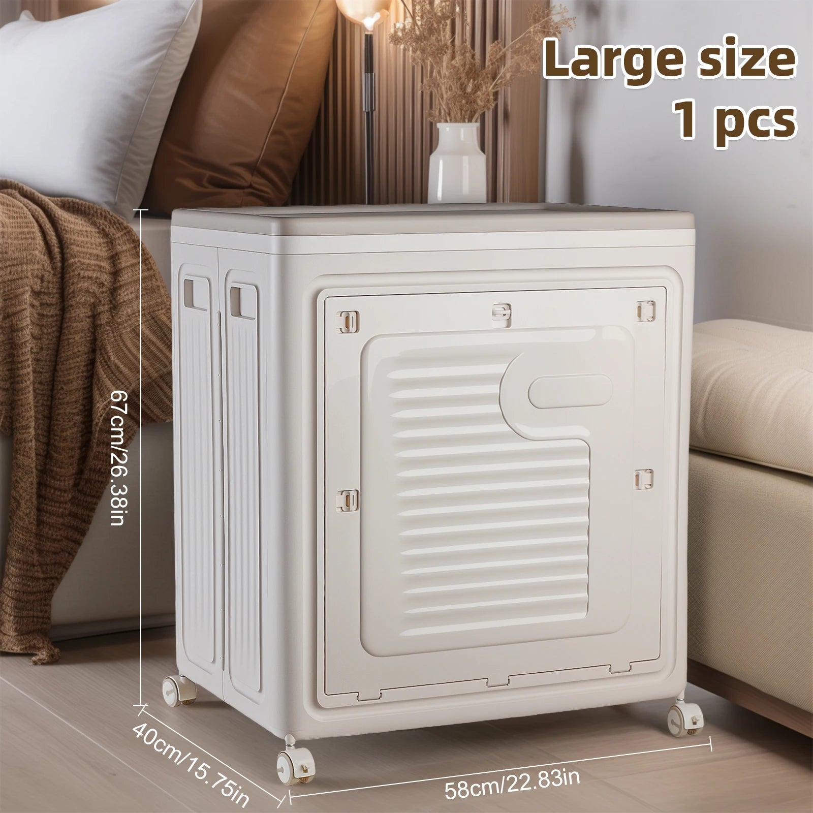 Foldable Storage Bins with Wheels – Large Stackable Storage Cabinet with Magnetic Doors