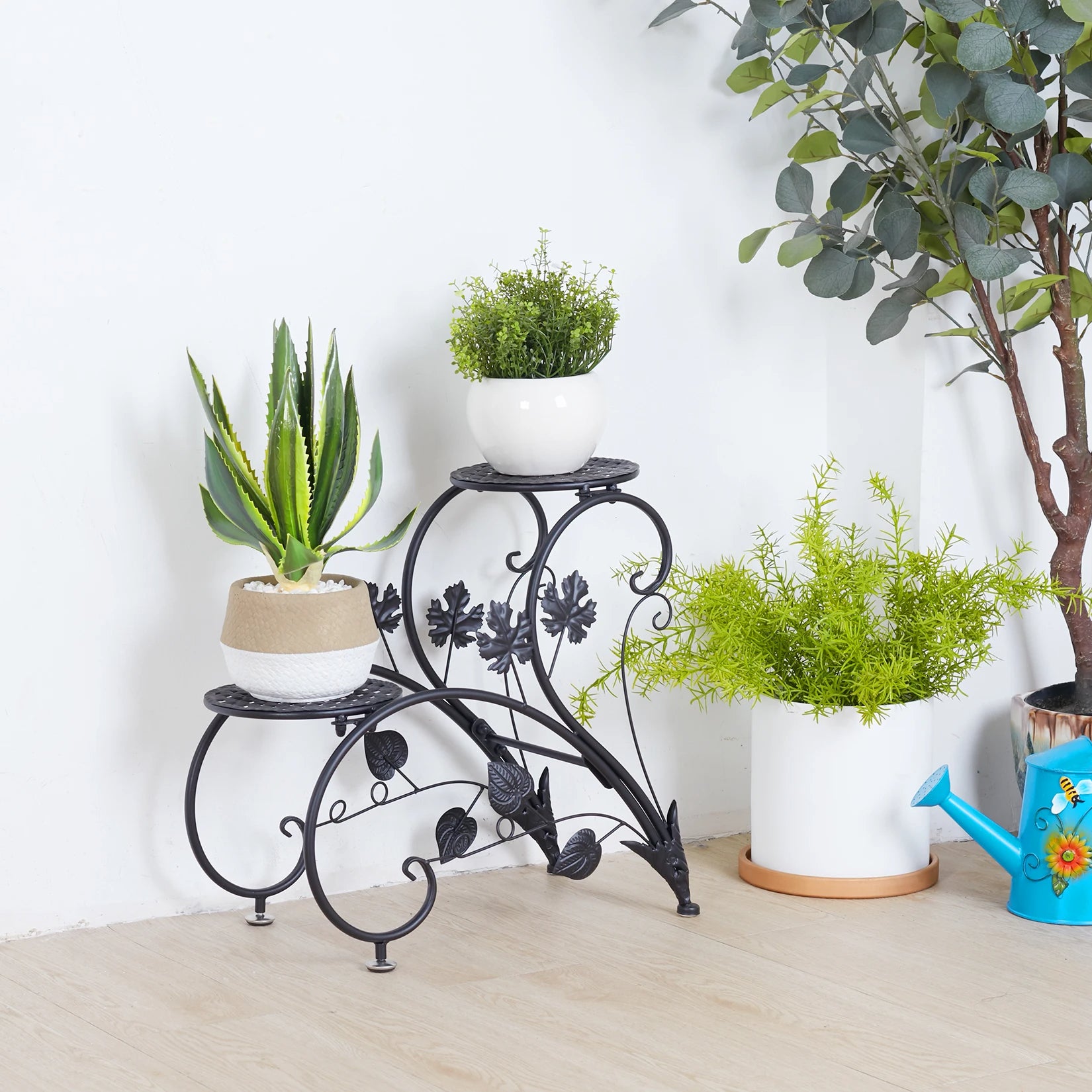 Metal Plant Stand Flower Display Rack Shelf for Garden (White)