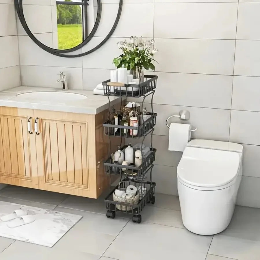 4 Tier Stackable Metal Vegetable Storage Rack with Wheels