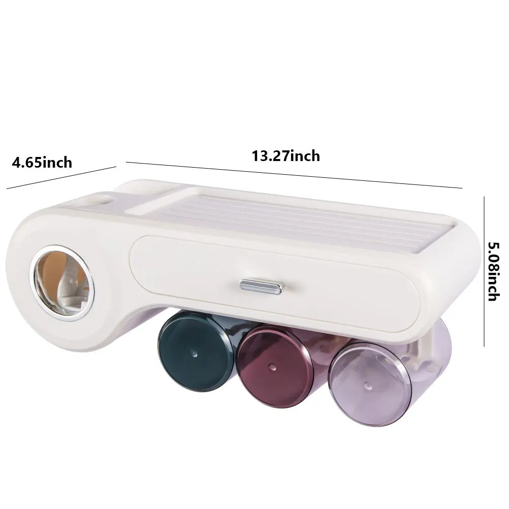 Toothbrush Holder Wall Mount Space-Saving with Dispenser & Cups