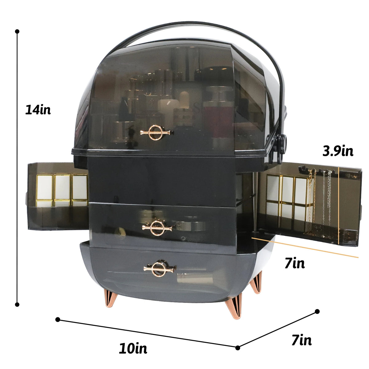 Portable Makeup Storage Organizer for Vanity (Black)