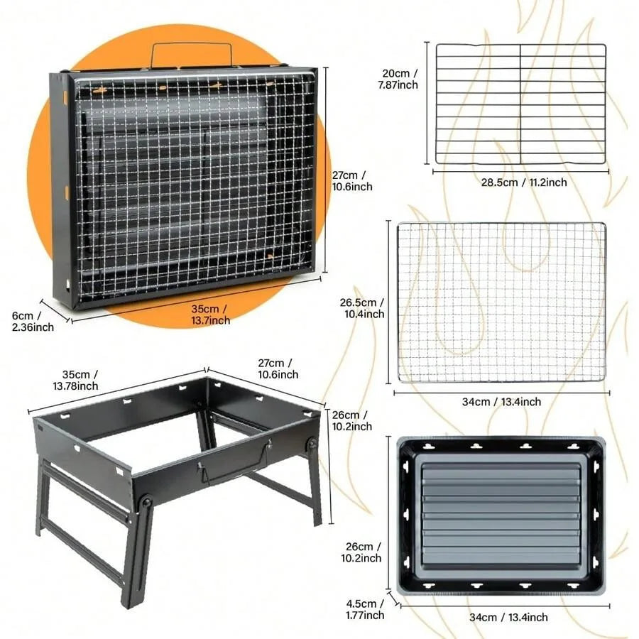 Portable Folding Charcoal BBQ Grill – Stainless Steel Tabletop Smoker