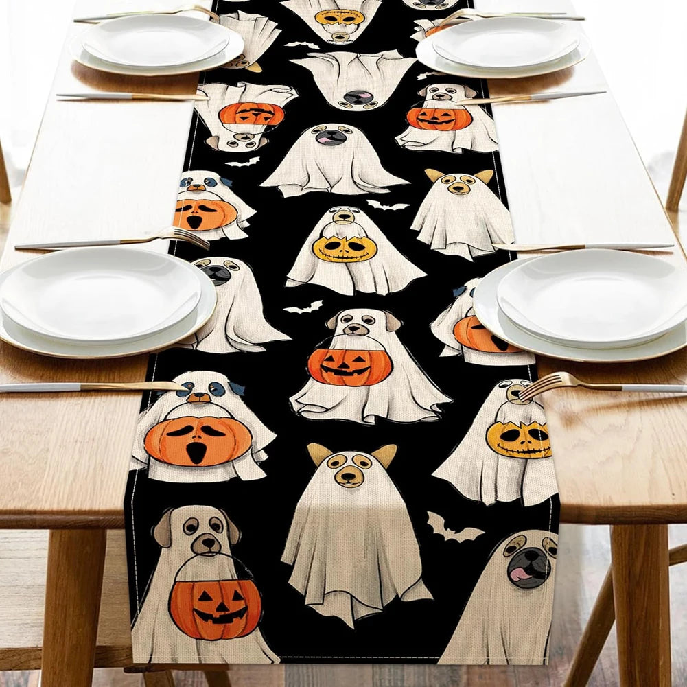 Spooky Ghost Pumpkin Halloween Table Runner