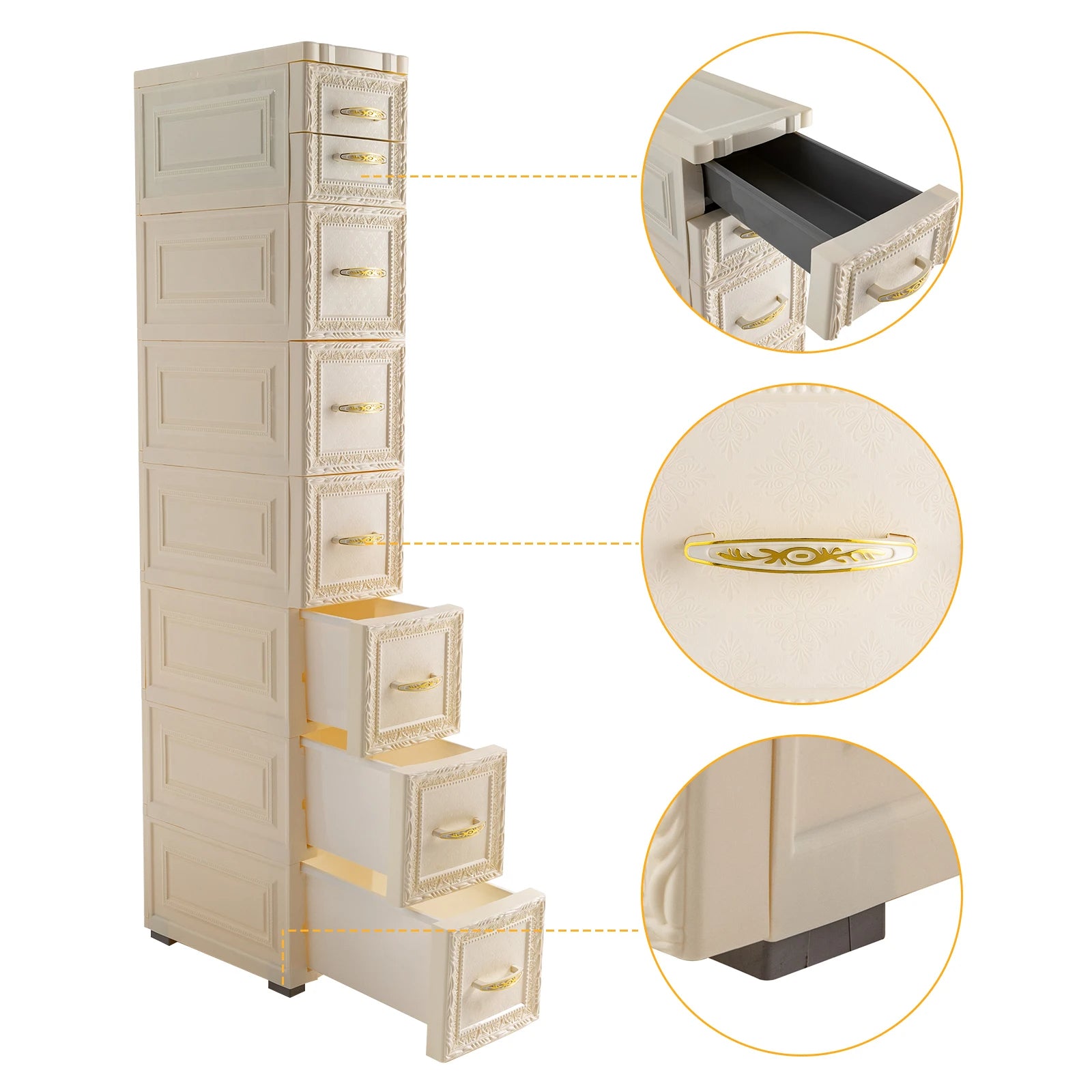 Plastic Storage Box with 7 Layers Retro-Style Storage Cabinet (Milky White)