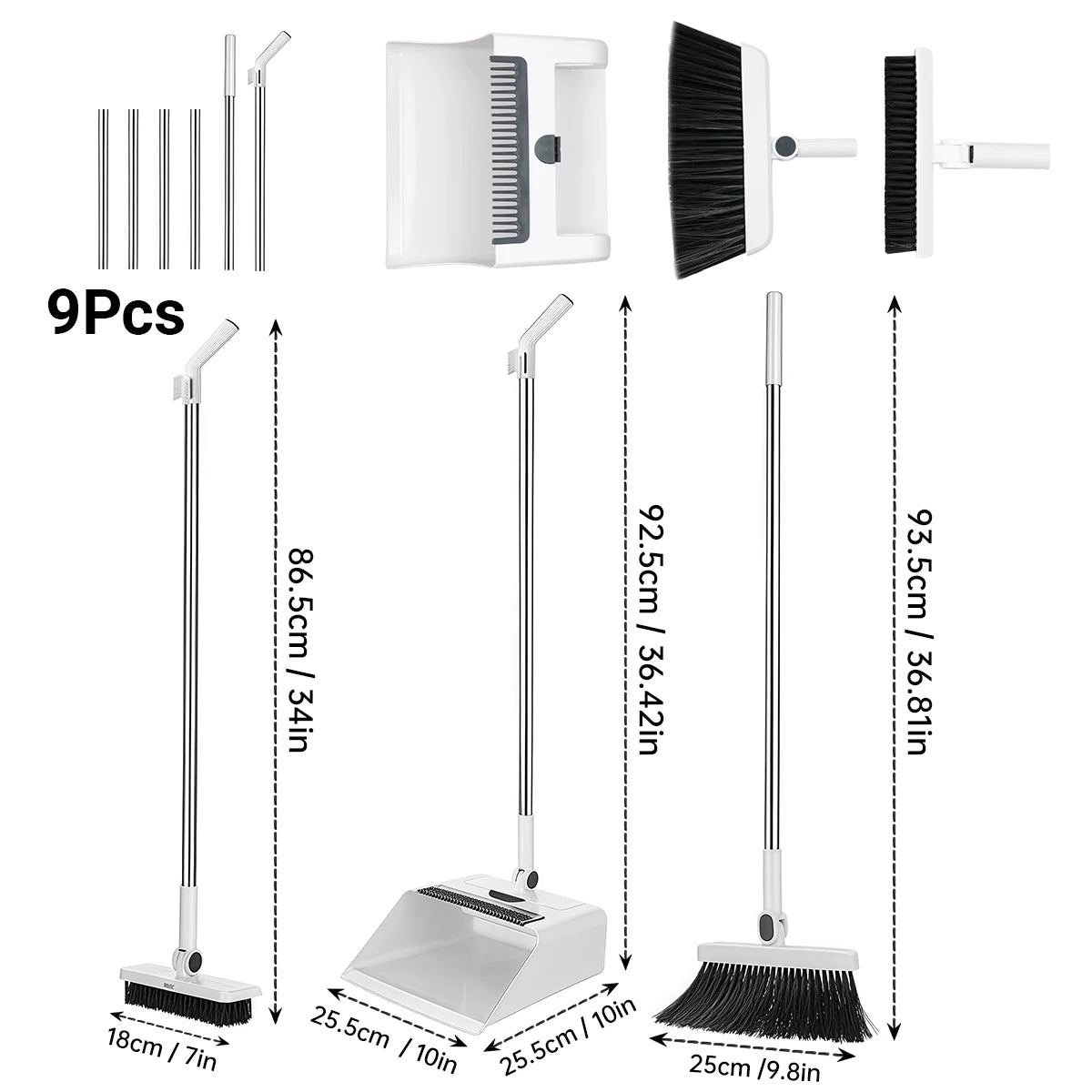 3-in-1 Cleaning Set Long-Handle Broom and Dustpan