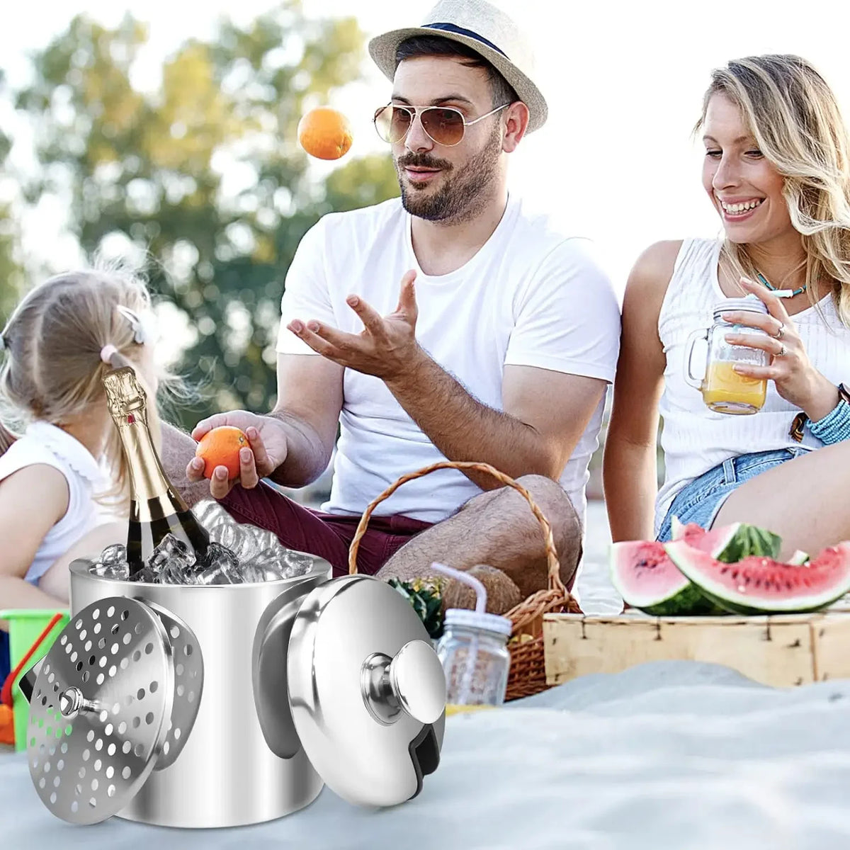 Stainless Steel Ice Bucket Double-Wall Insulated 1.3L with Lid &amp; Scoop