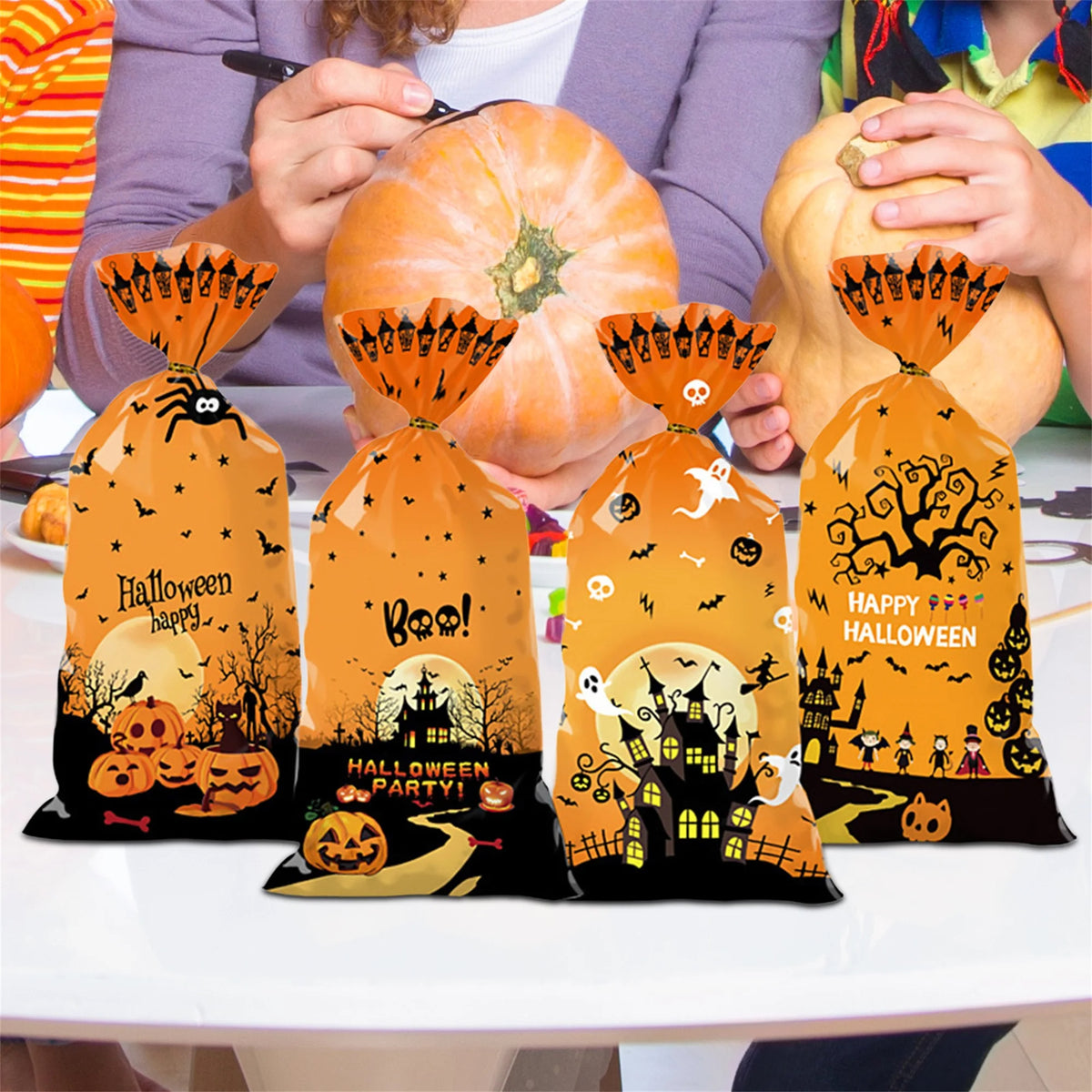 Halloween Pumpkin Ghost Candy Bags (4-Pack)