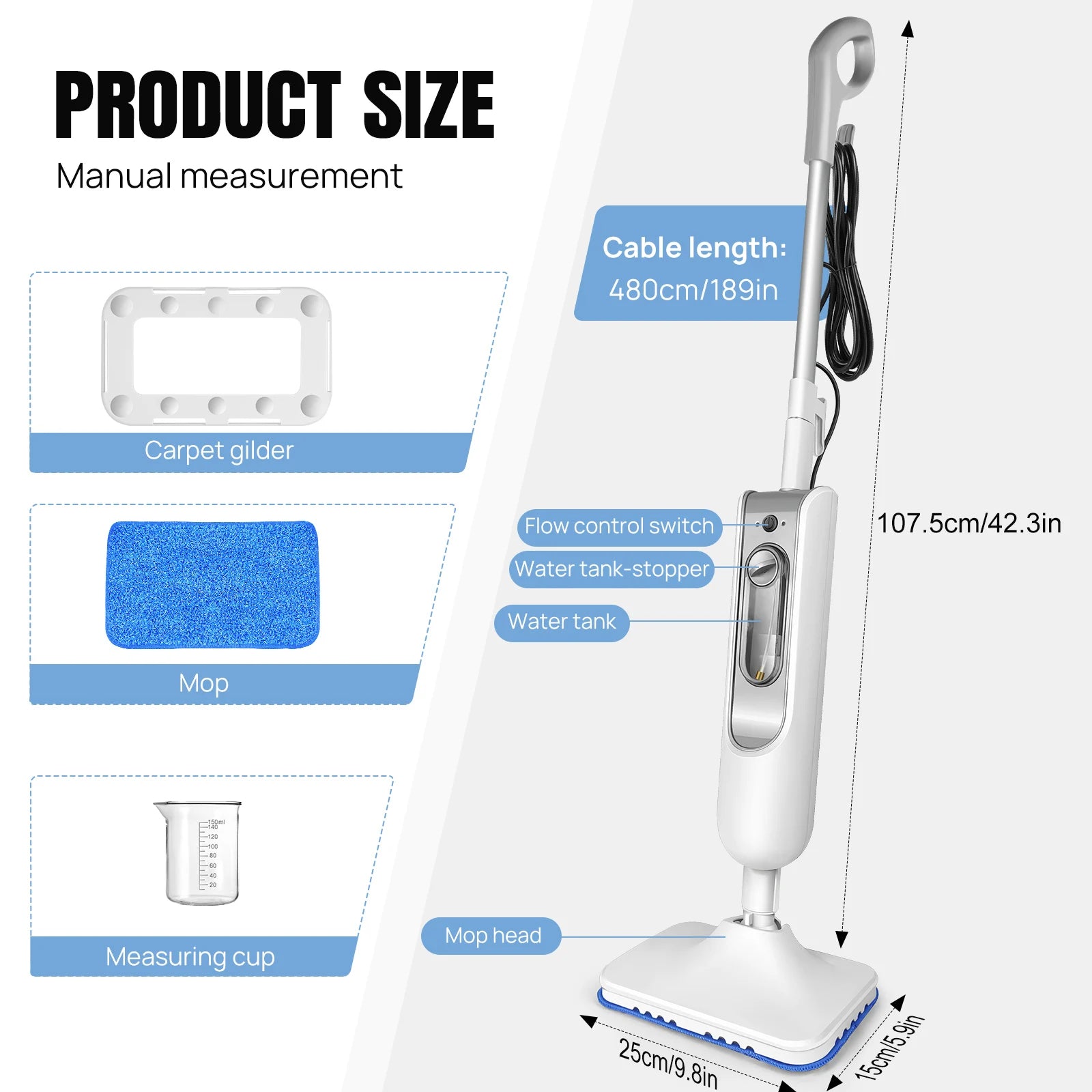 12-in-1 Electric Steam Mop 400ML Handheld Steam Cleaner for Floors