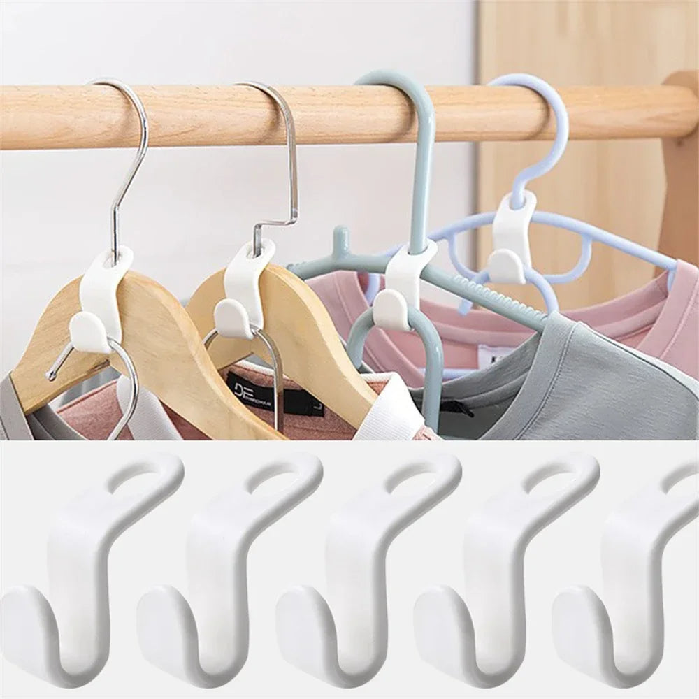 Mini Hanger for Wardrobe Connector Hangers 10 Pieces Save Wardrobe Space Hook Up Cascading Plastic Coat Organizer (White)