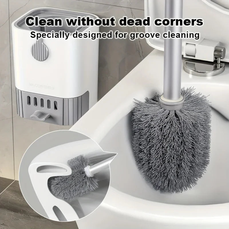 Flexible Rim-Cleaner Toilet Brush Set Long Handle Wall-Hanging Bathroom Scrubber