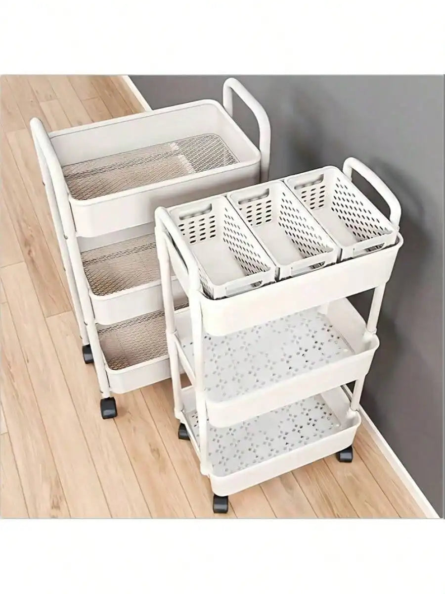 3-Tier Durable Rolling Storage Cart Multi-Purpose Utility Organizer (White)