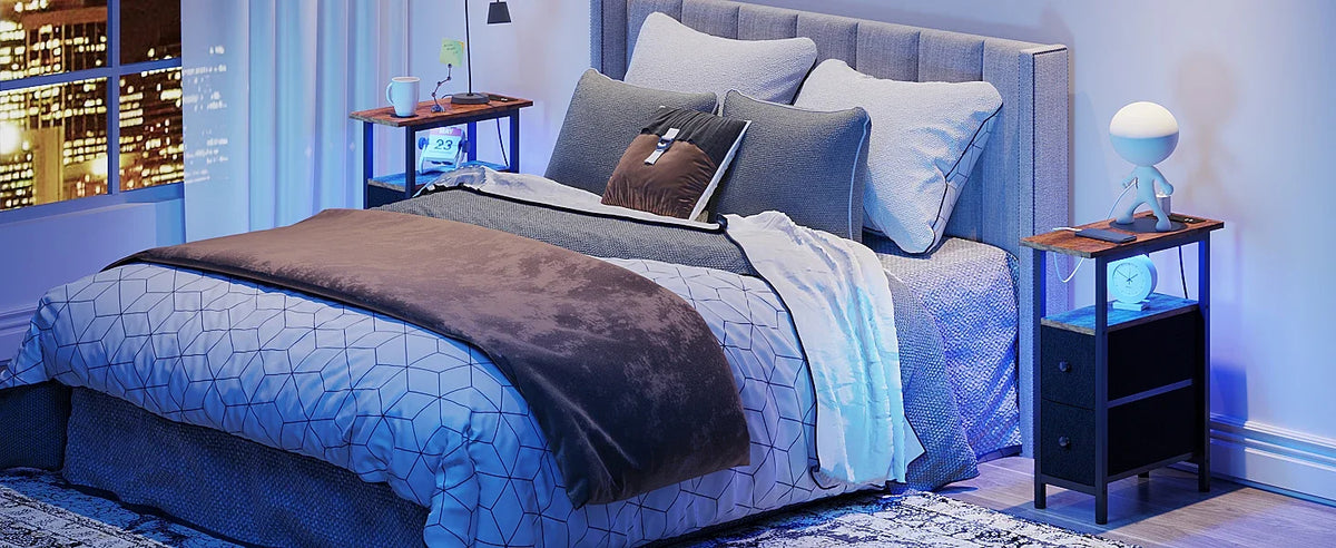 Slim Bedside Table with 2 Fabric Drawers for Living Room Side Coffee Table