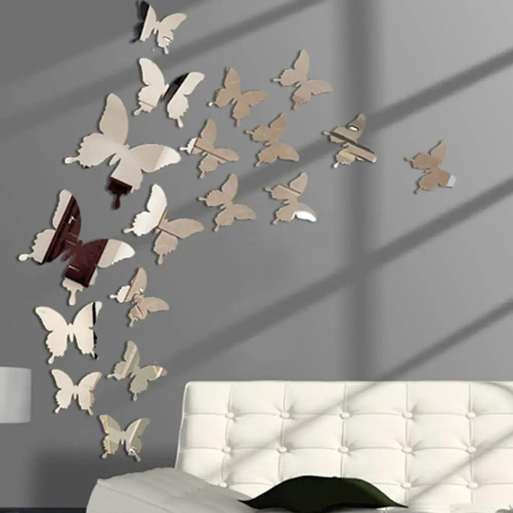 Butterfly Mirror Wall Sticker Decal for Kids' Rooms (Silver)