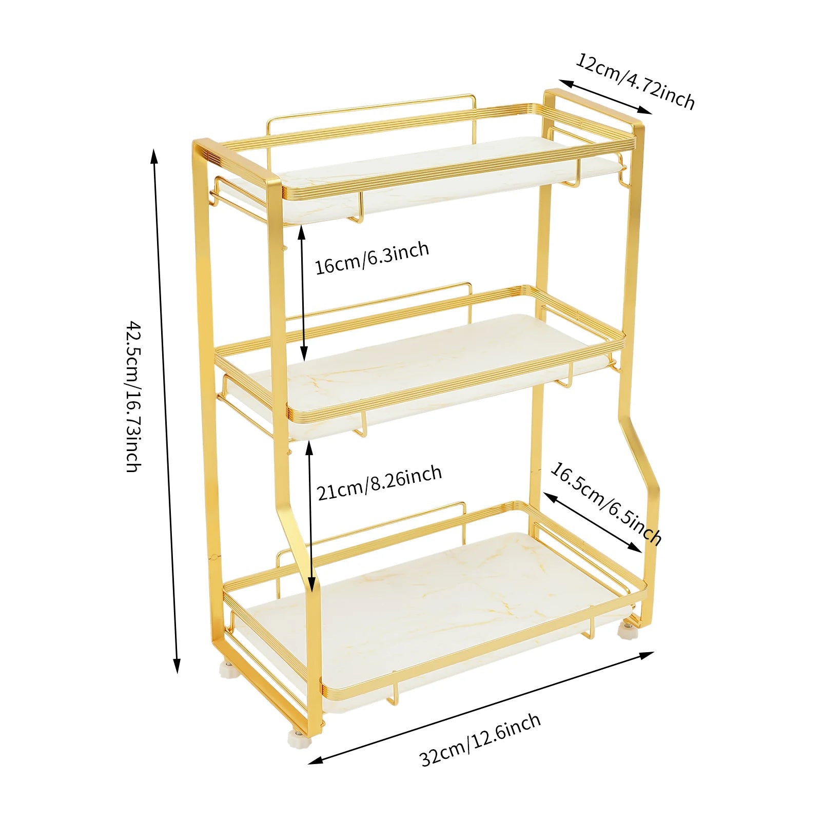 Gold Bathroom Countertop Organizer 3-Tier with Storage Basket