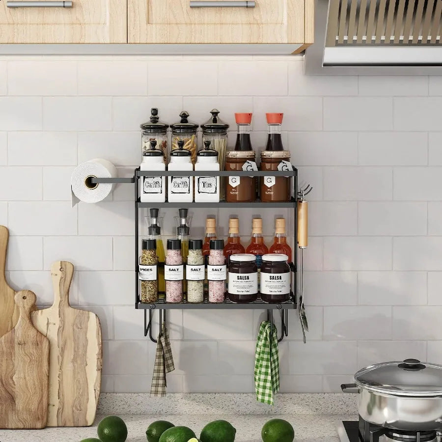 Modern 2-Tier Black Wall Shelf Space-Saving Bathroom and Over-Toilet Storage Organizer