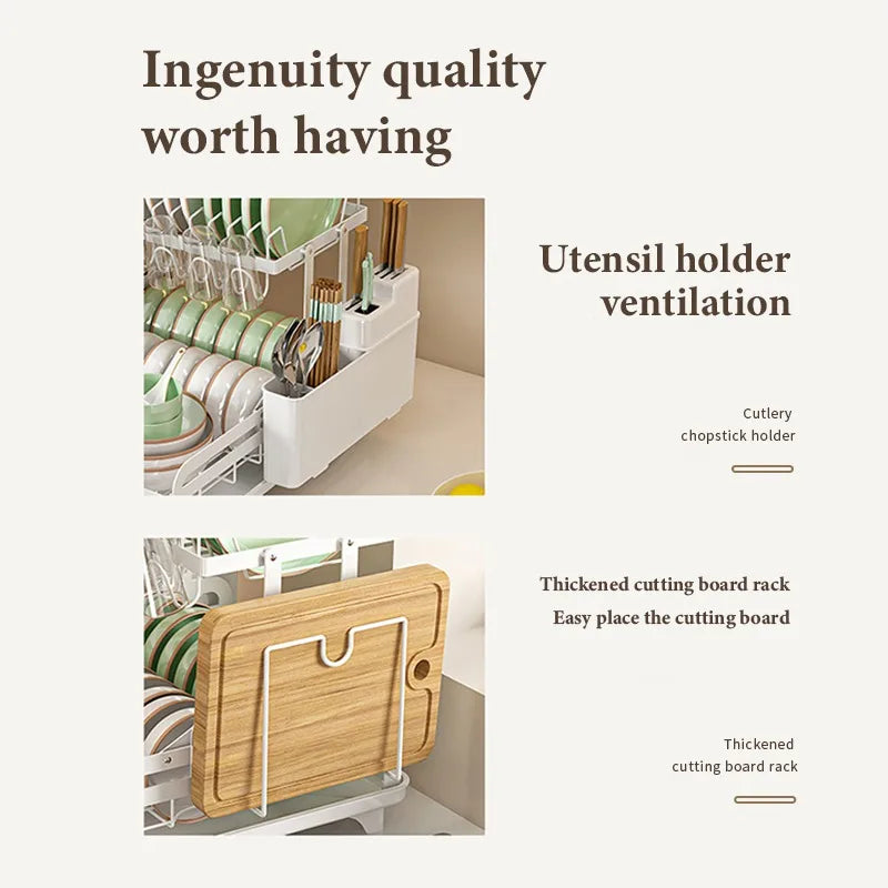 2-Tier Kitchen Dish Drying Rack with Automatic Drainer